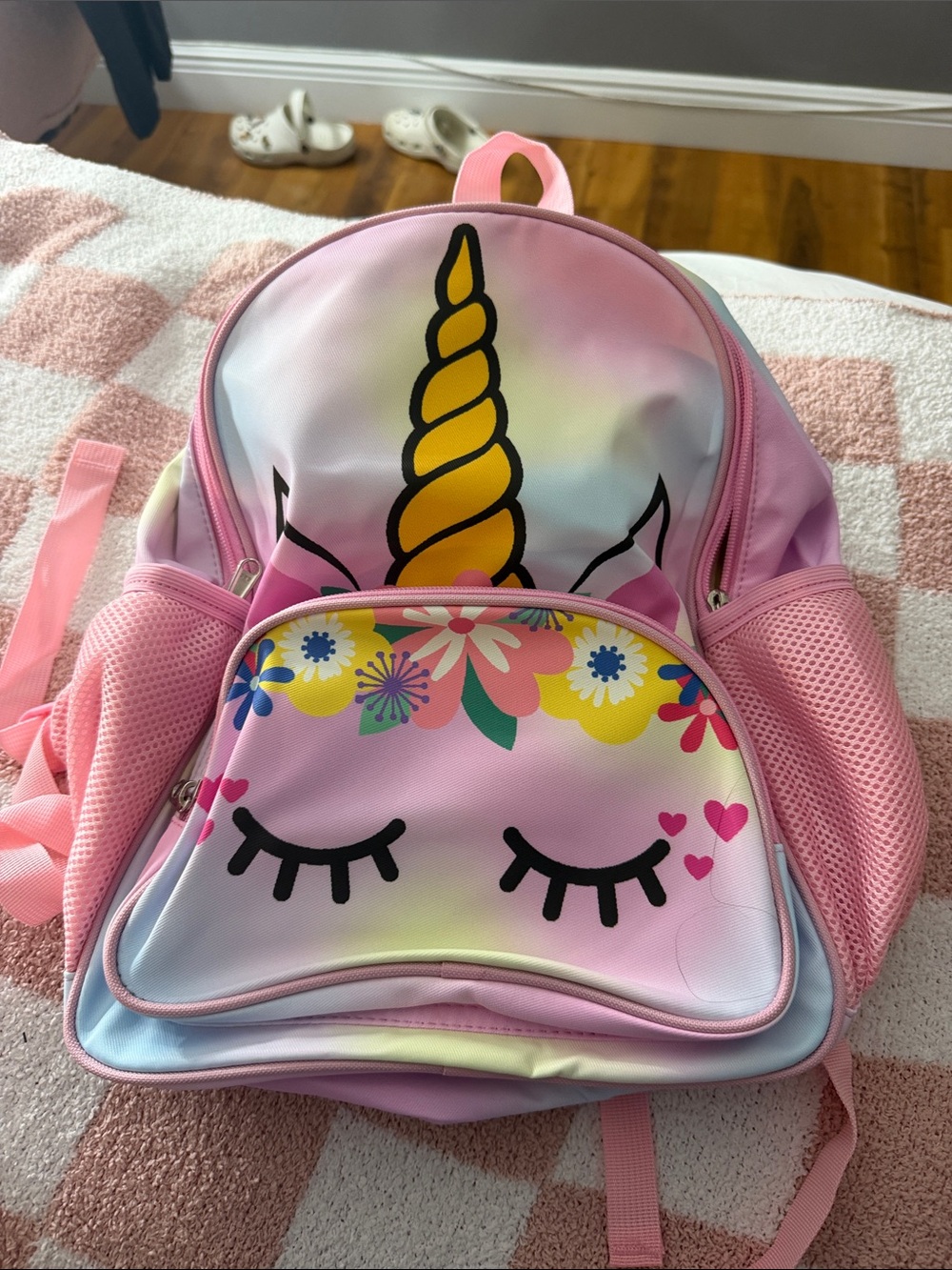 Amazon Pink Pastel Unicorn Kids Backpack with Gold Horn